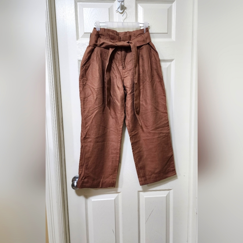 Brown High-Waisted Tie Pants